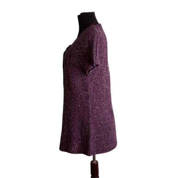 Charter Club Size M Cardigan Sweater Purple Knit Short Sleeve Acrylic Wool Blend - Picture 3 of 8